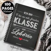 1pc German Style Unique Text Spiral Notebook, "ICH BIN KLASSE" And Other Distinctive Texts, 100 Pages/50 Sheets, High Quality. Suitable For Work Records, Study Notes, School Daily Use, Also An Thoughtful Gift For Graduation, Birthday, Can Be Used As Diary, Daily Planner And Memo. - G - View 2