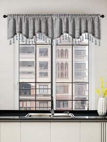 1pc Silver Gray Curtain, Vintage Chenille S-Shaped Tassel Valance, Suitable For Window And Door Decor - Silver Gray - View 10