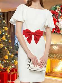 Thắt lưng bản rộng dễ thương, thắt lưng nơ cho nữ, thắt lưng co giãn kiểu nơ cho tiệc Giáng sinh, phối đồ thường ngày với váy nữ. - Đỏ - Xem 5