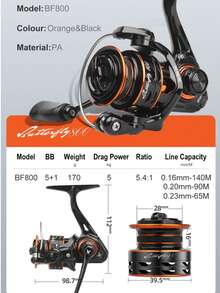 HASIDA 1PC Butterfly Professional Micro BFS Long Casting 5.4:1 High Ratio 5kg Drag Power 4+1 BB Metal Body Spinning Fishing Reel - màu đen - Xem 4
