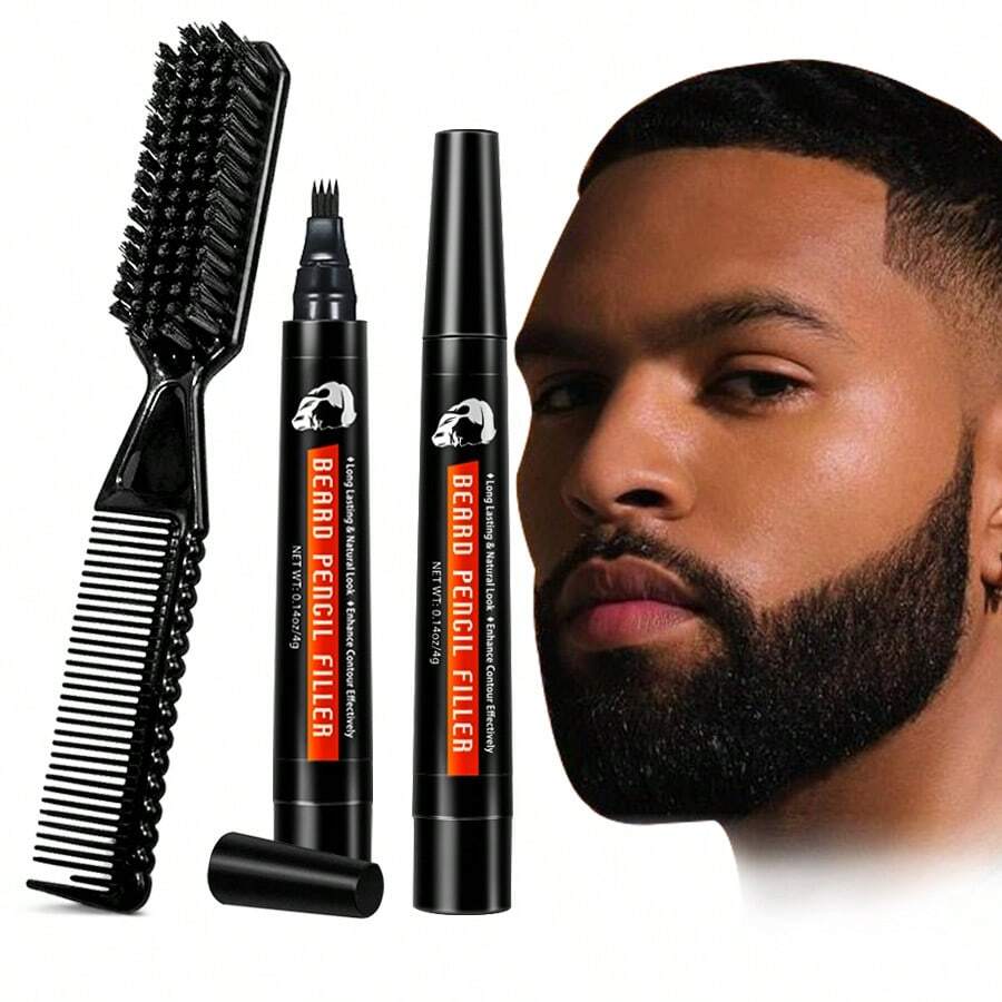 Pena Pengisi Jenggot, Mengisi Jenggot yang Tipis, Tahan Air dan Tahan Lama, Kit Pengisi Jenggot 7pcs untuk Perawatan Pria, Termasuk Pena Pembentuk Kumis, Serat Penambah Rambut, Semprotan Tahan Air, Pengoptimal, Aplikator Botol Semprot, dan Sikat Jenggot