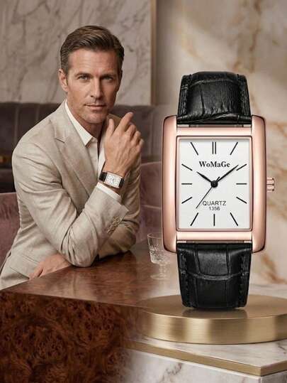 1pc Elegant Minimalist Square Unisex Watch, Luxury Rose Gold Rectangular Wristwatch, Father's Day Mother's Day Birthday Gift, Fashionable Refined Black Strap Nestle Dial Square Watch, Casual Formal Wear Watch, Minimalist Rectangular Wristwatch, Modern Everyday Quartz Watch, Refined Rectangular Business Watch, Fashionable Casual Party Work Watch, Brand Style Minimalist Wristwatch