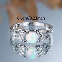 Vanel 1 chiếc nhẫn bạc thanh lịch đính đá tổng hợp và đá Cubic Zirconia hình lá, kiểu dáng tự nhiên, trang sức thời trang phù hợp để đeo hàng ngày và dự tiệc. - Opal trắng bạc - Xem 6