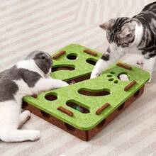 Juguete interactivo rompecabezas para gatos, caja de juguetes de fieltro con laberinto, túnel, campana, bola, entretenimiento interior, juguete para gatos - Verde redondo - Ver 3
