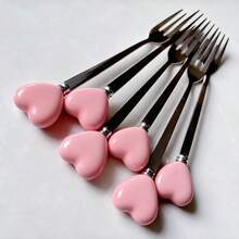 6/12pcs Stainless Steel Cutlery Set With Heart-Shaped Handles, Including Coffee Spoons, Ice Cream/Dessert Spoons, Salad Forks, Creative Heart Design, Cute Condiment Spoons, Perfect For Party & Afternoon Tea - Multicolor - View 16