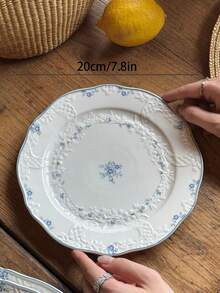 1 Set French Vintage Lace Embossed Blue Snowflake Ceramic Coffee Cup & Saucer, Delicate Floral Dessert Plate, Western Dinnerware, Suitable For Garden Gathering And Tea Time - Multicolor - View 14