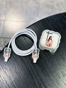 3pcs Charging Cable Protector Set, Good Shepherd Letter Pattern, Suitable For 20W UK Standard Apple Fast Charger - Multicolor - View 3