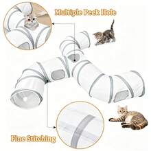 3 Styles Cat Tunnel, Suitable For Indoor Cats, With Observation Holes, Large Foldable Rainbow Pet Tunnel Toy With Hanging Ball, Interactive Toy For Cats, Rabbits, Small Dogs - White - View 4
