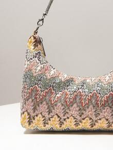 Sequin Decor Women's Shoulder Bag, Floral Pattern Design, Elegant Ladies Handbag, Suitable For Evening, Party, Graduation, Wedding And Other Occasions, Gift For Women - Multicolor - View 4