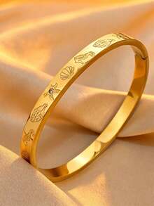1 pieza Brazalete tallado con elemento oceánico, brazalete de metal de diseño exclusivo, versátil para el transporte y las vacaciones, accesorio con ambiente fresco - Multicolor - Ver 2