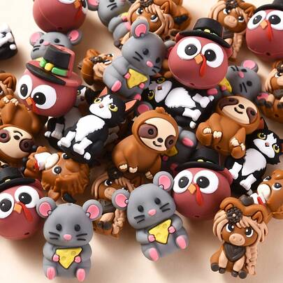 3pcs Animal Shaped Silicone Beads, 3D Cow/Cat/Mouse Beads, DIY Bracelet Necklace Bag Charm And Other Craft Projects