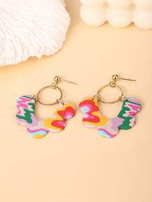 1 Pair Boho Style Colorful Patterned Earrings, Cute Girl Vibe Earrings, Suitable For Music Festival, Beach Vacation, Beach Party, Summer Outing, Picnic Photo Shoot, Dopamine Dressing, Boho Style, Girlfriend Gathering, Casual Vacation Look, Sweet Girl Style - Multicolor - View 5