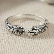 Cincin Terbuka Cakar Hewan 3D untuk Wanita, Tekstur Vintage, Tekstur Buatan Tangan, Busana Artistik, Serbaguna untuk Perjalanan, Cincin yang Dipersonalisasi - Antique Silver - View 4