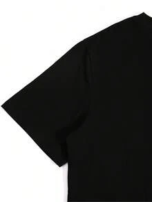 Camiseta Casual de Manga Corta y Cuello Redondo para Hombre con Estampado de Rey de Ajedrez Negro - Negro - Ver 3