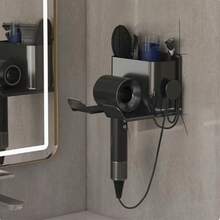 1 bohrfreier wandmontierter Haartrockner- und Handyhalter, Saugnapf-Installation, platzsparender Badezimmer-Aufbewahrungsständer, starke Klebebefestigungen, kompatibel mit Haartrocknern und Handys, keine Installation oder Bohrung erforderlich, ideale Wahl für Zuhause und Salon - Verschiedenfarbig - Übersicht 3