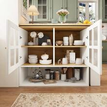 360° Rotating Dining Table, Simple And Modern Design, Multifunctional, Ideal For The Bedroom, Living Room Or Dining Room. It Is Equipped With A Snack Shelf, 5 Shelves And A Rotating Sideboard With Shelves And Glass Doors, White. - White - View 12