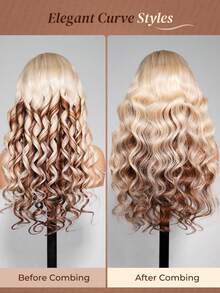 ARABELLA Tóc giả không keo 13x6 Lace Max màu vàng và nâu ombre, 100% tóc thật, kiểu sóng thân, mật độ 180%, dài 20-30 inch, đường chân tóc tự nhiên đã được tỉa sẵn, các nút thắt đã được tẩy trắng, mũ tóc thoáng khí, thích hợp cho nữ sử dụng hàng ngày. - Nhiều màu - Xem 8