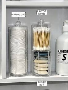 1 Peça Organizador de Maquiagem com Cotonetes de Algodão Transparente e Dispensador, Caixa de Armazenamento para Escrivaninha, Frasco Recarregável para Batom, Pote de Armazenamento à Prova d'Água para Banheiro, Caixa de Armazenamento Multifuncional, Caixa de Armazenamento para Palitos de Dente, Presente do Dia dos Namorados, Suprimentos de Volta às Aulas - Branco transparente - Visão 6