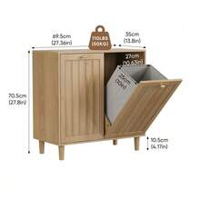 Slanted Laundry Basket With Removable Inner Basket, Bathroom Linen Cabinet, Concealed Laundry Basket, Freestanding Household Shelf, Oak Wood Color - 紫紅色 - 查看 2