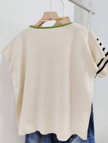 Comfortable Plus Size Regular Hem Knit Top, V-Neck Medium Elasticity Short Batwing Sleeve 2-In-1 Knit Sweater, Versatile Fashion Summer - Green - View 3