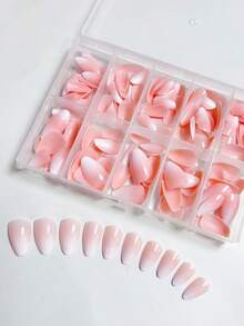 150 miếng dán móng tay ngắn hình hạnh nhân, kiểu dáng tối giản, hiệu ứng ombre hồng trắng, bóng mượt, phù hợp cho phụ nữ và bé gái tự làm móng giả tối giản. Miếng dán móng tay acrylic tự dính dành cho phụ nữ và bé gái tự thiết kế làm móng. - Nhiều màu - Xem 4