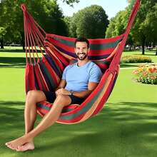 1Pc Oversized Hammock Swing Chair For Outdoor Patio, Garden & Balcony, Large Comfortable Hanging Chair With Anti-Rollover Design, Sturdy Frame, All-Weather Durable Textile Fabric, Portable Hanging Seat For Leisure, Reading Nook, Camping, And Relaxation - Multicolor - View 4