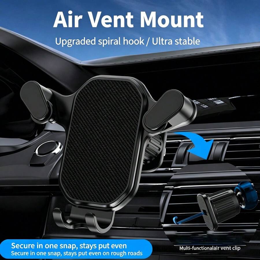 Giá đỡ điện thoại gắn khe gió ô tô Gravity, khóa tự động chống rung, thiết kế kẹp xoay 360°, chất liệu ABS màu đen, giá đỡ điện thoại định vị ô tô, phù hợp với mọi loại khe gió.
