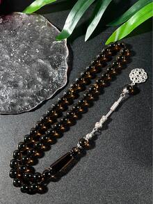 1串黑色绳子，配45颗红色穆斯林念珠，简约纹理念珠，男女通用 - 咖啡 - 查看 2