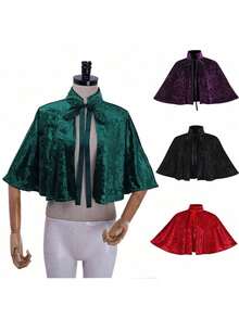 Short Shawl-Style Cape For Women, Renaissance Medieval Halloween Costume Accessory - Purple - View 2