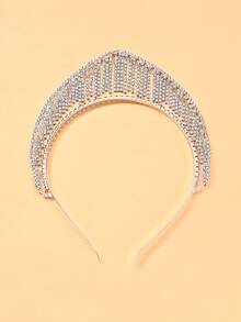 1pc New Luxury Double-Layer Headband, Elegant Sparkling Crystal Tassel Bridal Wedding Party Hair Accessory - Silver - View 2