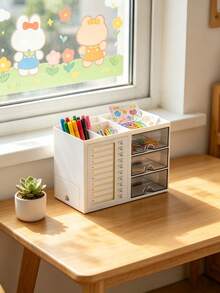 OBOVAY 1pc Children's Desktop Storage Box With Drawer, Student Self-Discipline Checklist Pencil Holder, Space-Saving Desktop Organizer For Baby Supplies, Kids Essentials, Bedroom Decor, Girls Room - Multicolor - View 3