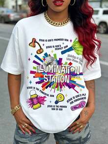 Camiseta de Verano para Mujer 100% Algodón Illumination Station VBS Bible School Christian Lights - Blanco - Ver 2