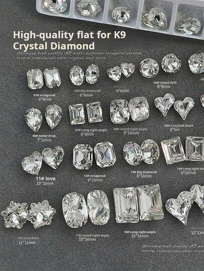 5pcs High Quality White Pointed Bottom Rhinestones, K9 Crystal Diamonds, Sparkling Heart, Dove Egg, Transparent Square Ice Cubes, Suitable For Nail Art Decoration And Jewelry Accessories, Various Shapes Available