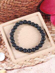 Vòng tay hạt đá dung nham phong cách cổ điển dành cho nam, giúp cân bằng năng lượng, hấp thụ năng lượng tiêu cực, bảo vệ, dùng làm máy khuếch tán tinh dầu, trang sức chữa lành tâm linh bằng pha lê, phù hợp cho cả nam và nữ. - màu đen - Xem 2