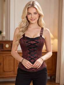 Corset Top Steampunk Pirate Corset For Women Renaissance Gothic Bodice Corsets - 棕色 - 查看 1