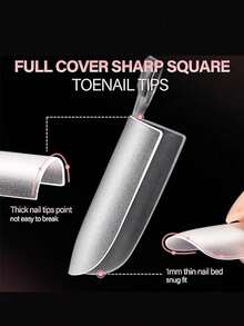 150pcs Pointed Square Toe Nail Stickers, Matte Full Coverage Press-On Nail Extensions, Acrylic Fake Toenails With 15 Sizes In Storage Box, Suitable For DIY Nail Salon, Can Be Used As Mother's Day Gift - Clear - View 4