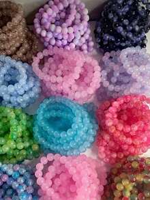 10pcs/Set 8mm/10mm Random Mixed Color Glass Beaded Women Bracelet Stacking Set, Birthday Gift For Friends & Couples - Nhiều màu - Xem 3