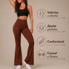 High-Waisted, Ballerina-Style Flare Leggings With Zero Transparency, Ideal For Walking, Training, And Running. - 鏽棕色 - 查看 2