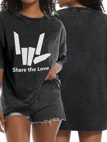 US 8(M)-16(3XL)  New Share The Love Stephen Sharer Youtuber  Distressed Washed T Shirt Men Women Oversized Loose Fit Short Sleeve Top For Hip Hop Skate Street Style  Cosplay, - màu đen - Xem 2