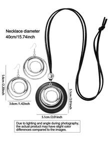 TopHanqi Bohemian Style Multi-Layer Hoop Earrings & Necklace Set, Vintage Distressed Silver & Black Color, Versatile Accessories For Women Daily Wear & Vacation - Multicolor - View 2