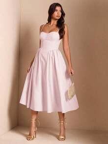 Elegante vestido largo sin mangas con manga abultada para mujer, adecuado para citas diarias, salidas, discotecas, fiestas, temporada de otoño - Rosa coral - Ver 8