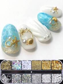 1 Box 12 Compartments Alloy Silver & Gold Star Nail Art Decorations, Assorted Star Shaped Metal Nail Accessories - Multicolor - View 11