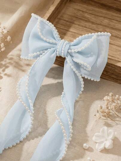 1pc Pearl Decor Bow Hair Clip, Elegant Women Hair Accessory Suitable For Wedding, Party, Beach, Daily Wear, Summer,Bobby Pin,Hair Claws