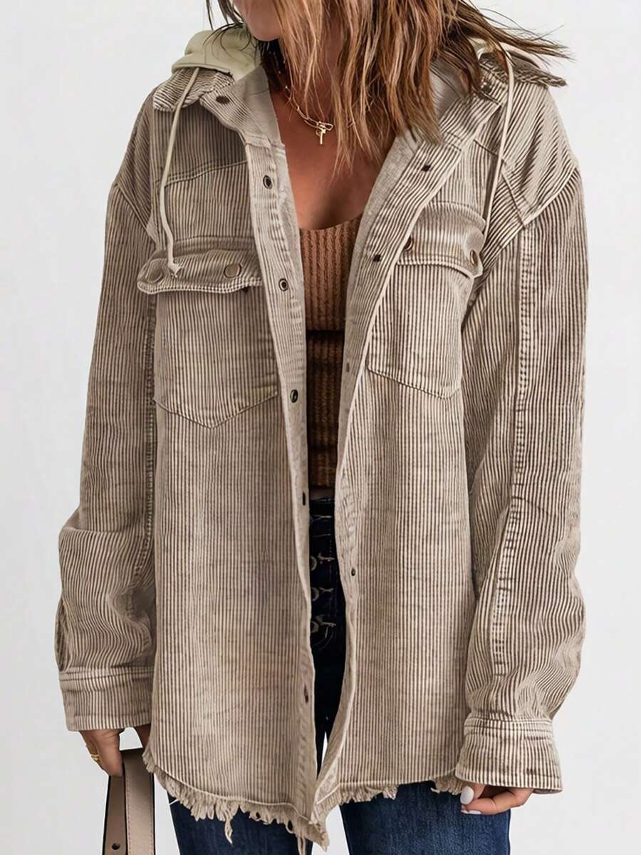 CILKOO Women's Loose Casual Utility Jacket With Pockets, Drop Shoulder Long Sleeve, Suitable For Spring And Autumn - Khaki - View 1