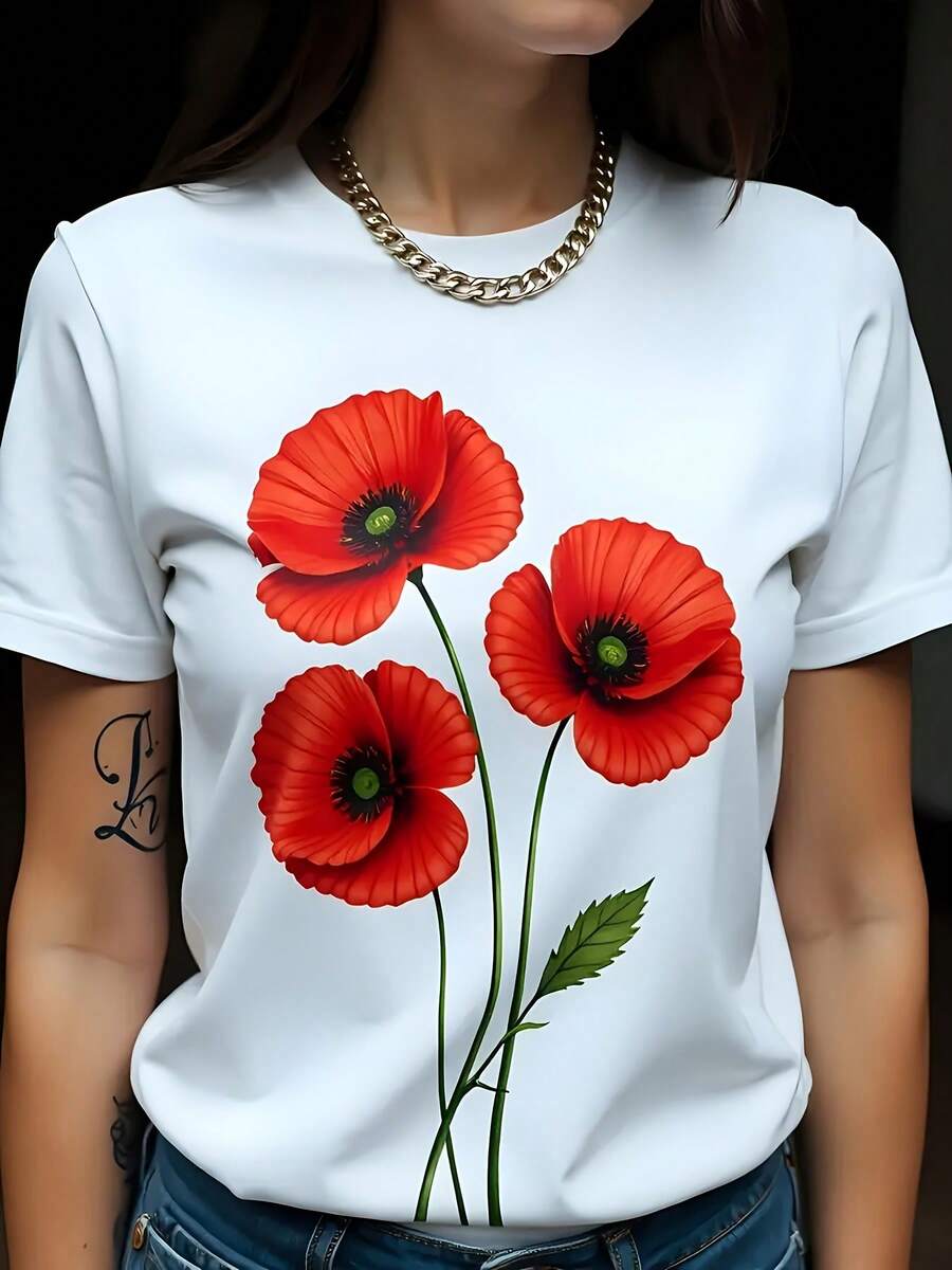 Women's Spring And Summer Short Sleeve T-Shirts - White - View 1