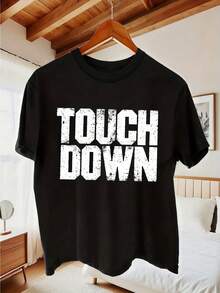 Short-Sleeved T-Shirt With Round Neck And Letter Print - 黑色 - 查看 1
