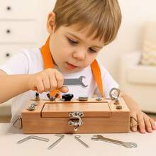 Kids'wooden Screw Busy Box Toy, Designed For Mechanical Skill And Hand Flexibility Training. With A Flip-Top Storage Slot, It Is Suitable For Parent-Child Interaction And Rehabilitation Exercises, Perfect As Holiday Gifts For Children. - Multicolor - View 3