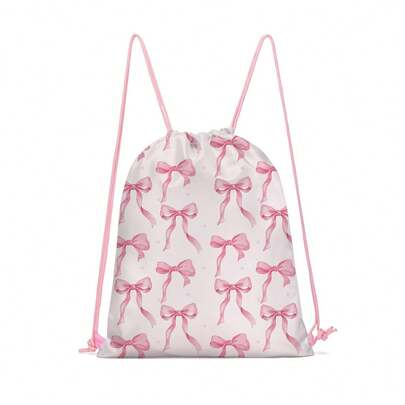Drawstring Bag - Fashionable Bow Print Backpack - Suitable For School, Sports, Travel And Toy Storage, Suitable For Teenagers, Sports, Fitness, Swimming, Travel, Work, Hiking, Lightweight And Durable