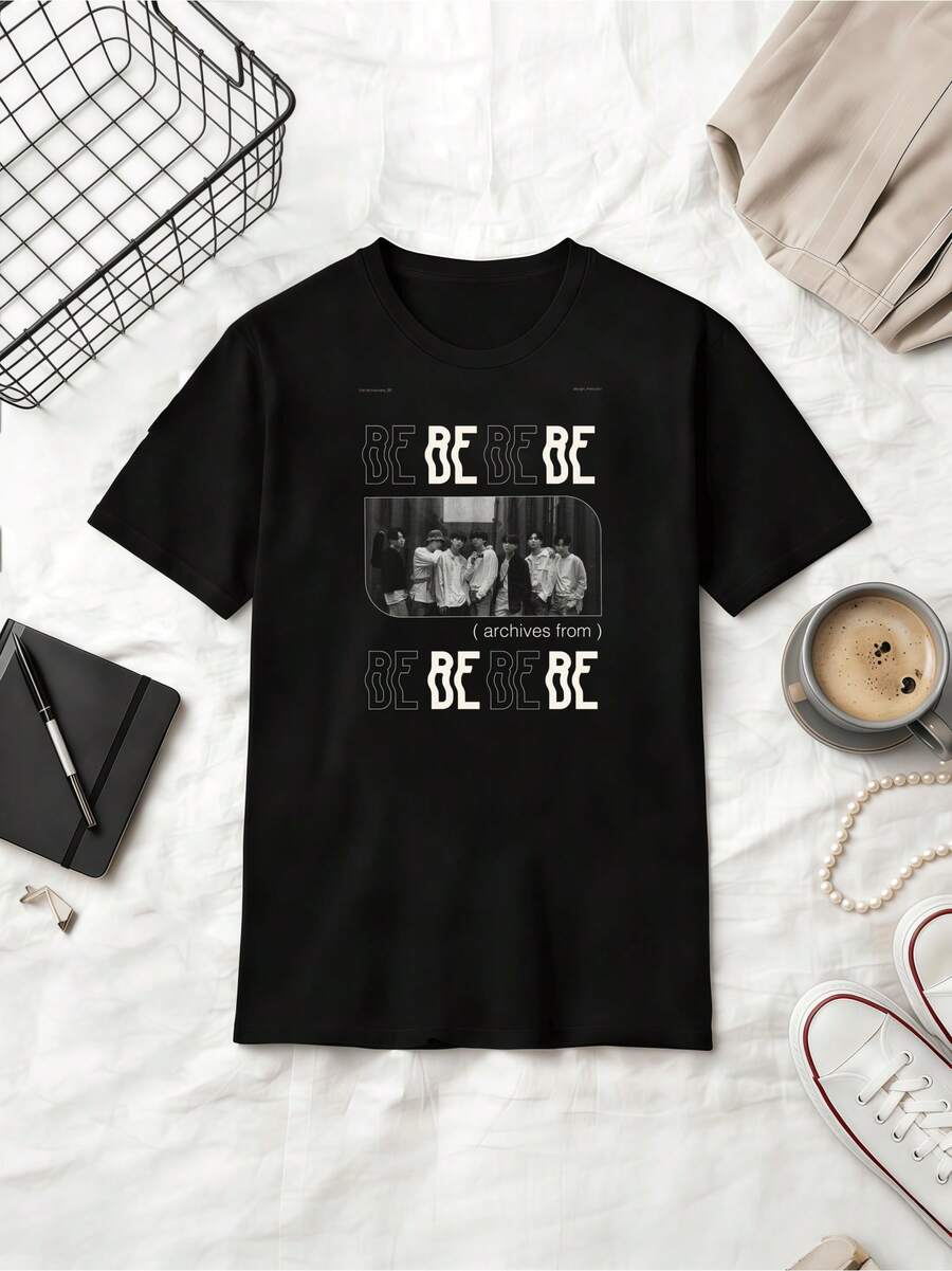 BE Album Archives Fan Cotton Summer Short Sleeve T-Shirt - Black - View 1