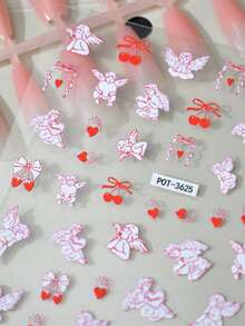 1pc Cute Angel Nail Stickers, Delicate Bow & Heart Nail Decals, Cartoon Theme, Glitter Surface, Odorless, Suitable For Women DIY Or Nail Salon - Multicolor - View 3